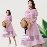 ราคา พร้อมส่ง เสื้อแฟชั่น ชุดเดรสผู้หญิง เดรสกระโปรงยาวคลุมเข่า เดรสเปิดไหล่ แขนสั้น มี3สีให้เลือก สีชมพู สีขาว และสีเหลือง พร้อมส่ง (839634995)