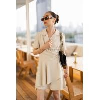 ราคา พร้อมส่ง เดรสคอปกผูกป้ายหน้า แต่งจับจีบเอว เดรสชายระบาย งานป้าย Vshop (19494478592)