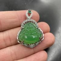 ราคา จี้รูปพระศรีอาริยเมตไตรพลอยคาลซิโดนีสีเขียวฝังพร้อมจี้พระหัวเราะหินโมราเขียวผู้หญิง (20114826949)