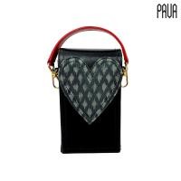 ราคา PAVA MINI HEART Thai Silk Handbag กระเป๋าถือ กระเป๋าสะพาย หนังสีดำ ลายผ้าไหมสีดำ สายคล้องสีแดง สายโซ่ (21170559798)