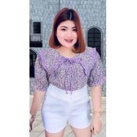 ราคา 255 R เสื้อแฟชั่นสาวอวบลายดอกเดซี่ แขนตุ๊กตาน่ารัก (17816144707)