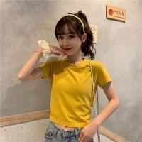ราคา IELGY เสื้อยืดแขนสั้นผู้หญิงเสื้อเปิดหลังมีโบว์สั้นด้านหลังรั่วเสื้อดีไซน์สั้น (19460816708)