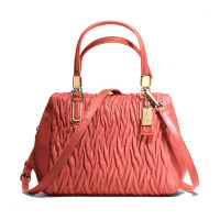 ราคา กระเป๋าถือ COACH แท้ หนังแท้จับจีบ สายหนังแท้ รุ่นหรูจาก Shop สวยมาก มีสายยาว ใบเล็ก COACH 49723 MADISON GATHERED LEATHER MINI SATCHEL BAG VERMILLION (217242)