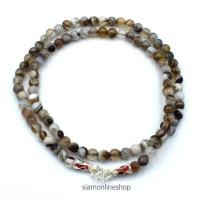 ราคา STONE NECKLACE สร้อยคอหินแท้ หินอาเกตสีน้ำตาล brown agate ขนาด 5 มม ตะขอเงินลงยา by siamonlineshop (1681582385)