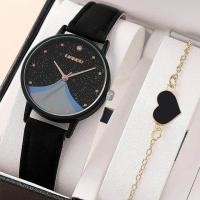 ราคา 1pc Women Quartz Watch With Qpc Heart Bracelet Fashion Casual Round Pointer Quartz Watch Dainty Black Heart Bracelet Set (20009105939)