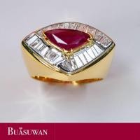 ราคา แหวน พลอยทับทิม พม่า และเพชร เบลเยี่ยม ตัวเรือนทองคำ 18K พลอยทับทิม รูปร่างสามเหลี่ยม ล้อมด่วยเพชร เบลเยี่ยมแท้ ทรงแทปเปอร์ (17158588493)