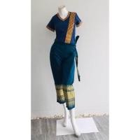 ราคา กางเกงลายไทยไหมเชิงภูพิง์สำหรับร้านนวดร้านสปายางยืดสม็อคหลัง (20923291505)