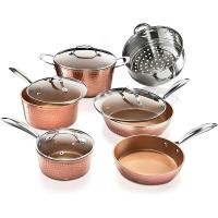 ราคา Gotham Steel Hammered Collection Pots and Pans 10 Piece Premium Ceramic Cookware Set with Triple Coated Ultra Nonstick Surface for Even Heating Oven Stovetop Dishwasher Safe 10 Piece Set (10905427804)