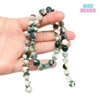 ราคา หินมอสอาเกต หินแท้ สีธรรมชาติ ขนาด 8 มิล เส้นยาว แถมฟรี ลวดตัวนำ ไหมร้อยหิน หินแห่งความสมบูรณ์ Moss Agate (7605408895)