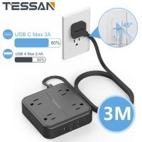 ราคา 10ft Long Extension Cord Power Strip with USB Ports TESSAN Flat Plug Power Strip with 4 Outlets 3 USB 1 USB C Wall Mount Charging Station for Home Office Dorm Room Travel ETL Listed Black (20936307869