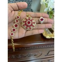 ราคา ชุดพลอยแดงทับทิม งานสวย จี้ข้อมือแหวนงานล้อมเพชร (13435652546)