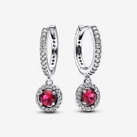 ราคา 925 Sterling Silver Red Round Sparkling Hoop Earrings Gemstone Drop Earring Jewelry Gift For Mom Mother Women (20976254861)