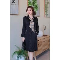 ราคา Aiyarin พร้อมส่ง 3XL 4XL เดรสดำ คอปก เสื้อแขนยาว พร้อมสายพันคอเป็นโบว์ ใส่ทำงาน ใส่เที่ยว ใส่งานกลางคืน สาวอวบ ชุดสุภาพ ชุดออกงาน เรียบหรู (15187743816)