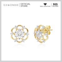 ราคา Gemondo ต่างหูเงินแท้ 925 ชุบทอง 18K ประดับเพชร Diamond ดีไซน์ลวดลายดอกไม้ (3462958665)