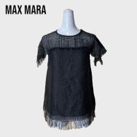 ราคา Max mara เสื้อยืดคอกลมหญิงแขนสั้นแต่งระบายสีดำ (20749808389)