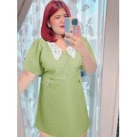 ราคา 259 B ชุดเดรสสาวอวบ ชุดออกงานสาวอวบ รุ่นปกลูกไม้ กระดุมแกะได้จริง (17112611070)