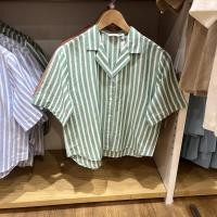 ราคา UNIQLO ของแท้เสื้อ458284เสื้อโปโลลายแถบผสมป่านหลวม2023สำหรับผู้หญิงเสื้อบ้านใหม่ฤดูร้อน (20047330017)