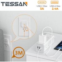 ราคา 3M Extension Cord Flat Plug Charging Station Long Power Strip Surge Protector with USB TESSAN Black Extension Cord with 9 Outlets 3 USB Ports 10 Feet Extension Cord with Multiple Outlets Flat Plug 187