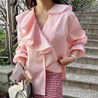 ราคา ZARA เสื้อคอวี แต่งปกระบายไล่เลเยอร์ ปลายแขนจั๊มนิดๆ สวยดูแพง (20202638251)