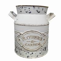 ราคา กระถางดอกไม้สีขาวโบราณตกแต่งดอกไม้แห้งกระถางของตกแต่งสวนแจกันถังตะแกรงดอกไม้โลหะ (19954996736)