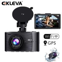 ราคา EKLEVA 3 นิ้ว 4K 2160P WIFI GPS Logger Dual เลนส์ รถ DVR Novatek 96670 ชิป Sony IMX335 เซ็นเซอร์ Night Vision กล้องคู่ Dash Cam บันทึก Super Capacitor (10072644878)