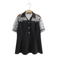 ราคา มีไซส์ใหญ่ Plus Size Womens XL 4XL V neck Floral Embroidery Summer Blouses Ladies Office wear Black Female Tops (19310871345)