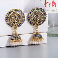 ราคา ชาติพันธุ์ Big Round นกยูงอินเดียโบราณต่างหู Jhumka ผู้หญิง Vintage Bohemian Retro Pearl ระฆังติดพู่ตุ้มหูธิเบต (11824070327)