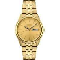 ราคา Seiko Mens Japanese Quartz Dress Watch with Stainless Steel Strap Gold 10 Model SUR434 (16575903215)