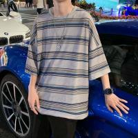 ราคา Suikone เสื ้อวินเทจยุค90 เสื้อคอกลมลายทางผู้ชายแขนสั้น เสื้อแขนสั้น หลวม ยั่วยวน เวลาว่าง (14463432628)