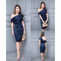 ราคา ส่งฟรี kerry งานผ้าซาร่า เดรสสั้น เงา ไหล่เดียว ชุดออกงาน (18568461532)