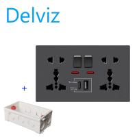 ราคา Delviz Type C interface socket EU UK US 5 hole wall mounted USB socket PD18W 3100mA smart fast charge 1A 1C charging node One piece large panel the size of the power socket is 146mm 86mm (17420600727)
