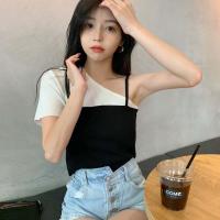 ราคา Ladateens shop พร้อมส่ง เสื้อยืดแขนสั้นปาดไหล่สายเดี่ยวข้างเดียวเกร๋ๆ เสื้อแฟชั่นผู้หญิง 56016 (12487699048)