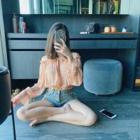 ราคา งานนำเข้า เสื้อแขนยาวคอระบายผ้าชีฟองอย่างดี (1544922699)