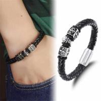 ราคา Retro Chrome Titanium Steel Hearts Skeleton Charm Accessories Rock Leather Braided Cross Flower Bracelet (5826956660)