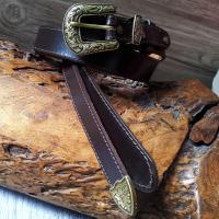 ราคา You Link เข็มขัดหนังวัวแท้ แบบเท่ห์ๆ สไตล์คาวบอย หัวชุดหัวชุดสีทองเหลือง หนังสีน้ำตาล (9763901238)