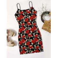 ราคา พร้อมส่งด่วนจากไทย ป้าย SHEIN เดรส เดรสสั้น ลายดอกไม้ กุหลาบแดง ชุดเข้ารูป สายเดี่ยว ขอบย่น (17139722739)