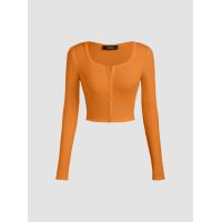 ราคา Cider Solid Rib U neckline Button Long Sleeve Top (20689494065)