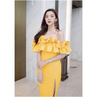 ราคา TW11284 เดรสปาดไหล่ระบายผ่าหน้า (7440344899)