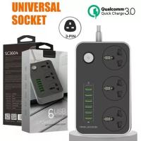 ราคา ปลั๊กไฟสากล6เครื่องชาร์จ USB 5โวลต์3 4A ป้องกันไฟกระชาก2เมตรสายไฟต่อสหราชอาณาจักรปลั๊กเต้าเสียบไฟสำหรับอุปกรณ์ดิจิตอลทุกประเภท (17125856707)