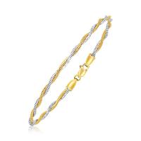 ราคา สร้อยข้อมือสปริง เส้นคู่ถักเกลียว ทองคำทูโทน 14k 14K Gold two tone bracelet double line knitted spiral springs (1390372256)