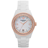ราคา Emporio Armani AR1472 AR1426 38mm White Ceramica Gold Diamond Bezel Ladies Watch (20937783401)