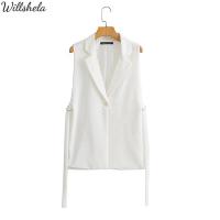 ราคา Willshela ชุดเสื้อสายเดี่ยวสีพื้นแฟชั่นสำหรับผู้หญิงผ่าข้างคอปาดแขนกุดเปิดลูกไม้กระดุมเดียวสุดชิคเสื้อกั๊กลำลองสำหรับผู้หญิง (13403911399)