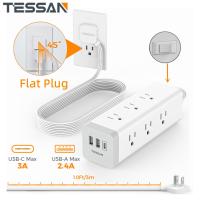ราคา 3M Flat Plug Extension Cord with USB 9 Way Charging Station Long Power Strip Surge Protector TESSAN Black Extension Cord with 9 Outlets 3 USB Ports 10 Feet Extension Cord with Multiple Outlets Flat Pl