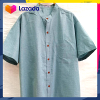 ราคา เสื้อเชิ้ตคอจีนแขนสั้น สีเขียวยีนส์ ผ้าอ๊อกฟอร์ด (19680726402)