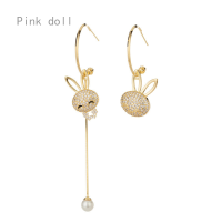 ราคา ต่างหูต่างหูแบบไม่เหมือนกันสองข้างตุ๊กตาสีชมพูกระต่ายติดเพชรเต็ม (20596667372)