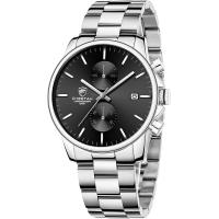 ราคา GOLDEN HOUR Fashion Business Mens Watches with Stainless Steel Waterproof Chronograph Quartz Watch for Men Auto Date silver black (19294371151)
