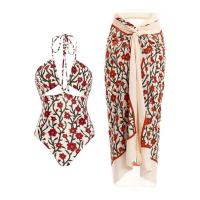 ราคา 2023 New Halter Neck Bandage Print Swimwear Floral Retro One Piece Swimsuit Set Women Beachwear Cover Up (19948413463)
