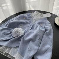 ราคา คาร์ดิแกน คาร์ดิแกนไหมพรม เสื้อกันหนาว เสื้อคลุมไหมพรม สีฟ้า สีขาว ปักลายดอกไม้ (9953242223)