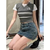 ราคา H H พร้อมส่ง เสื้อไหมพรมแขนสั้นคอกลม เย็บ 2ชั้นติดกัน 3ลาย ลายทาง 08011 M 08011 MY 08011 Y C (19582772170)