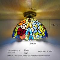 ราคา ไฟ LED เหล็กดัดสีโคมไฟแก้วติดเพดานสีสันสดใสแบบเมดิเตอร์เรเนียนไฟติดเพดานโคมไฟแก้วทิฟฟานี่30ซม ทางเดินห้องนอนไฟติดเพดานเพดานห้องโถง (20866991239)